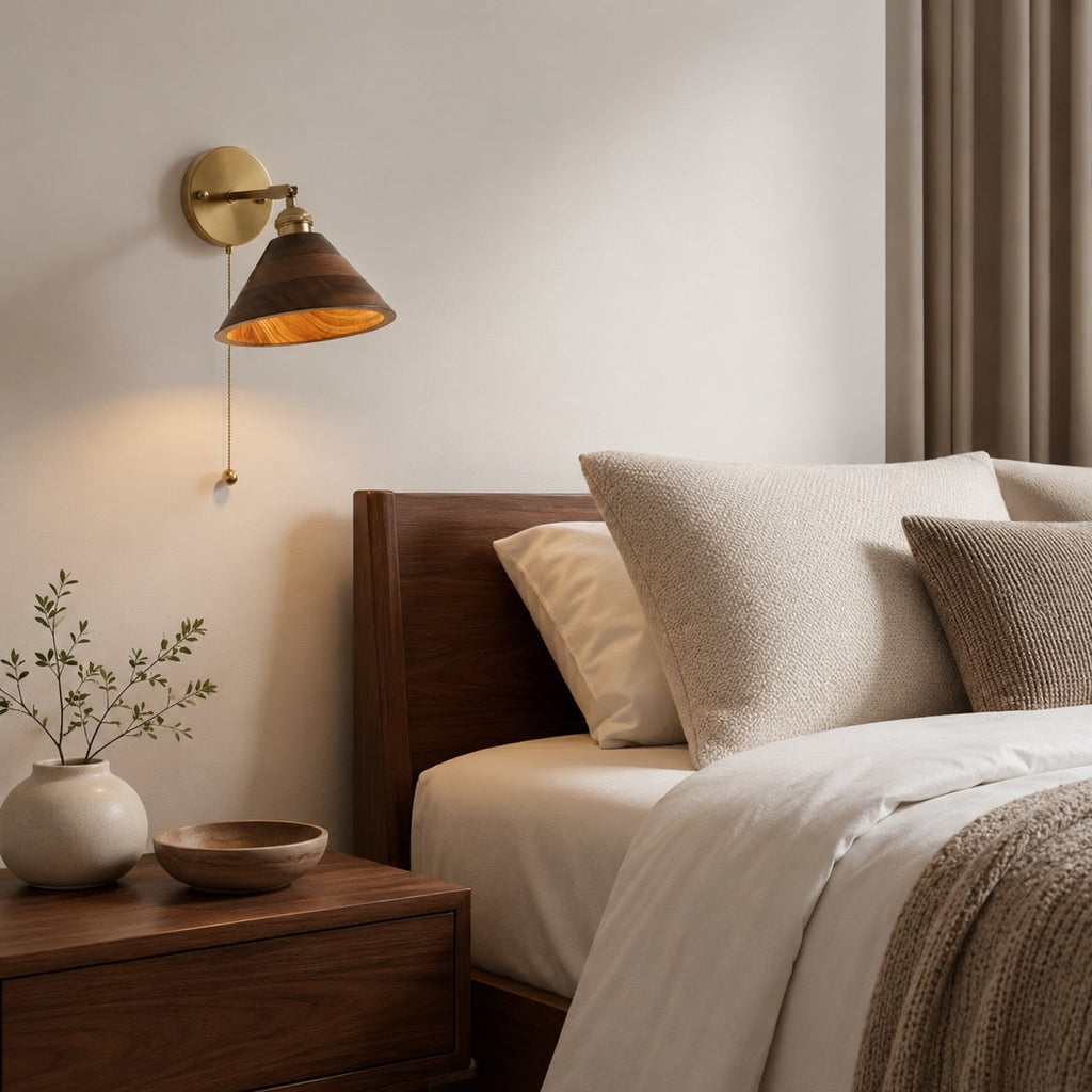 Rustieke houten wandlamp, verstelbare messing armatuur, E26/E27-fitting, max. 40 W | ribuella