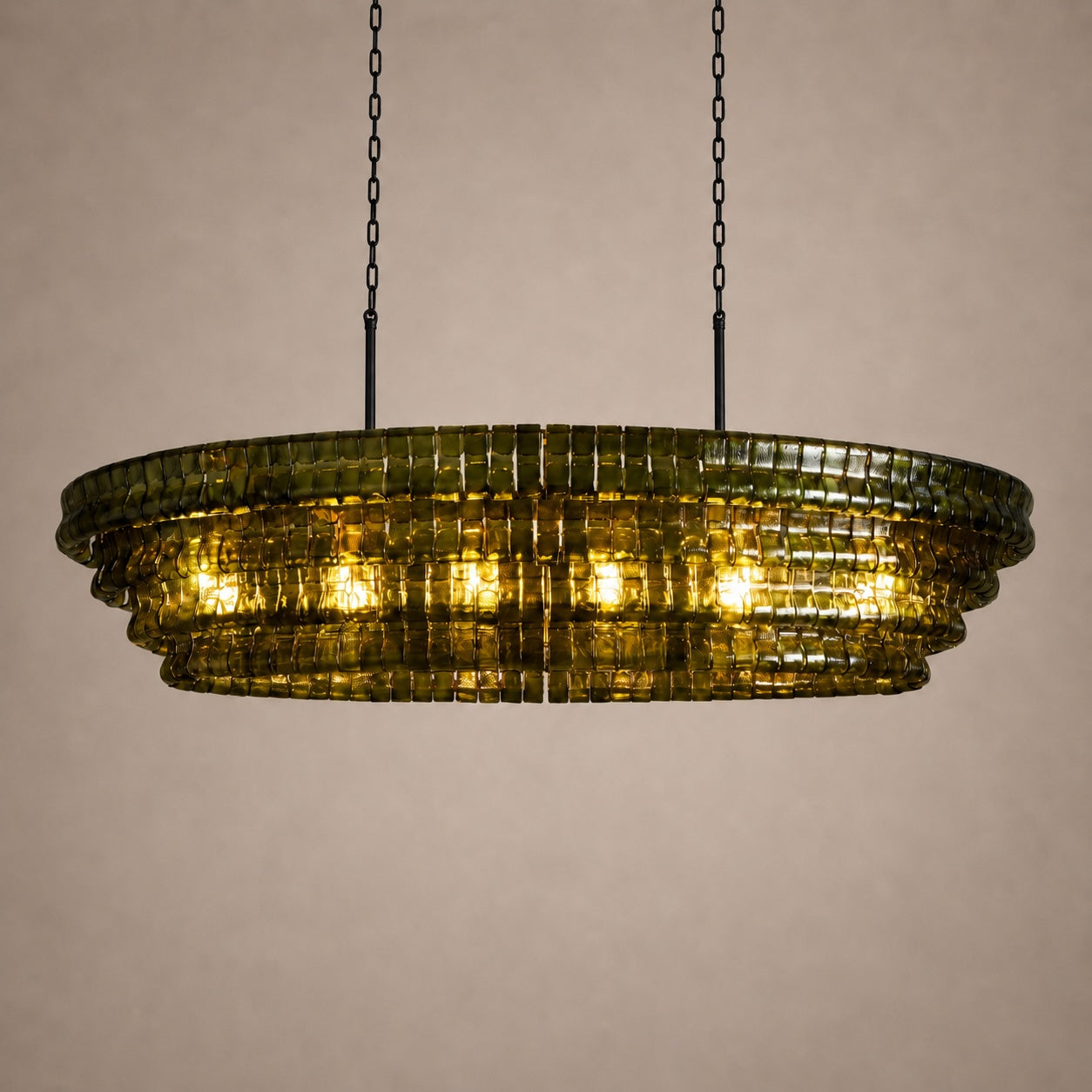 Modern Oval Chandelier Light Adjustable Hanging Steel Glass Fixture with 5 or 12 Bulb Options | ribuella