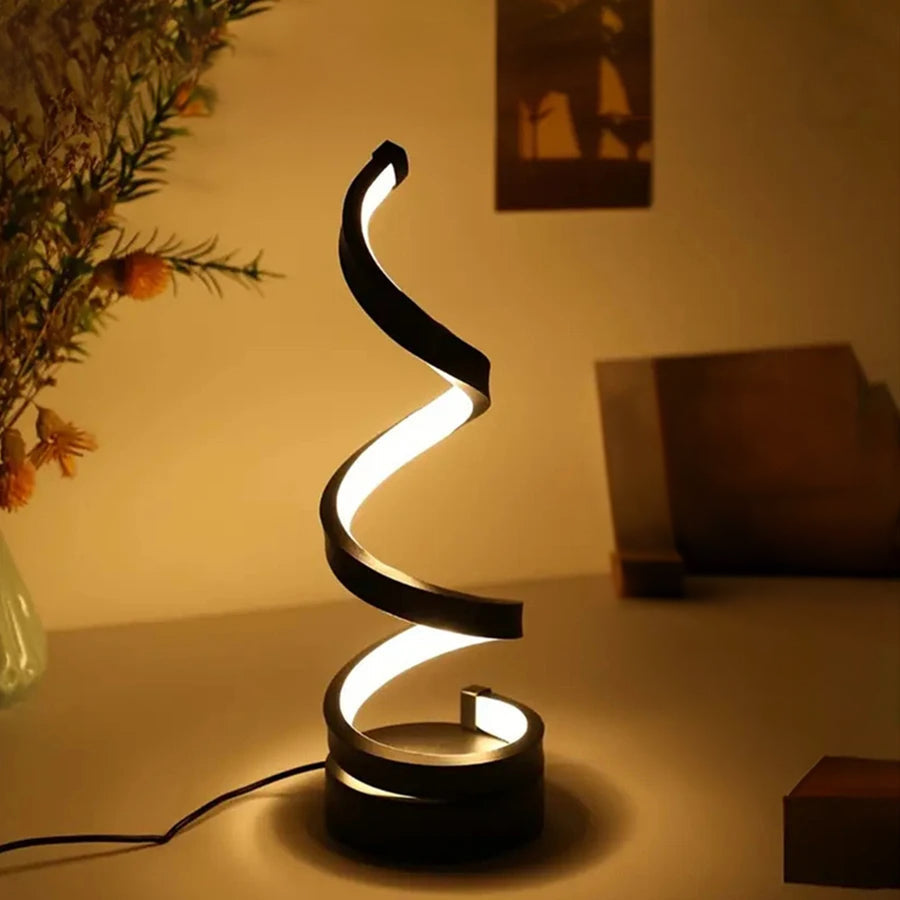 مصباح طاولة حلزوني - مصباح مكتب عصري قابل لتعديل السطوع عبر USB - مصباح بجانب السرير - مصباح طاولة | ribuella