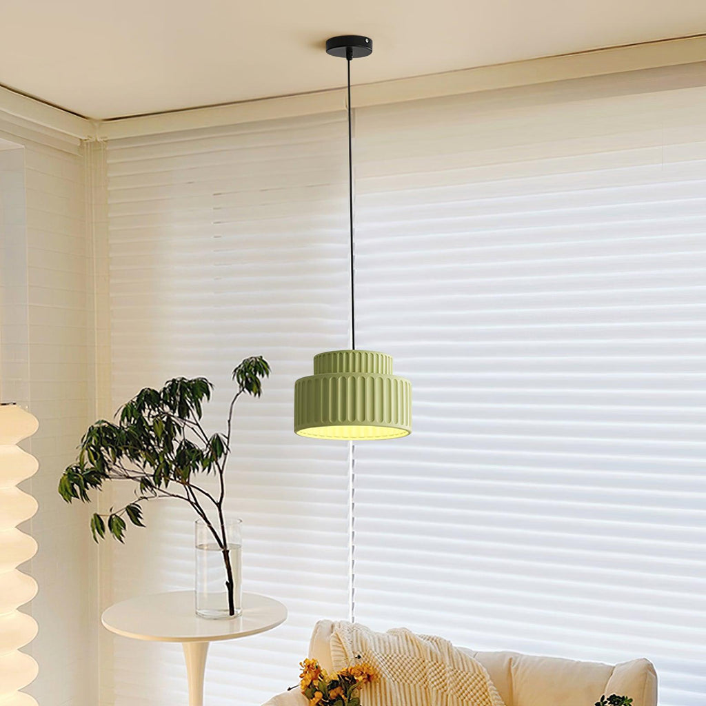 Fluted Resin Drum Pendant Light, Nordic Minimalist Textured Shade