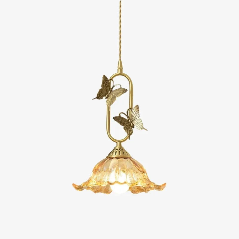 Vintage French Copper Butterfly Pendant Lamp