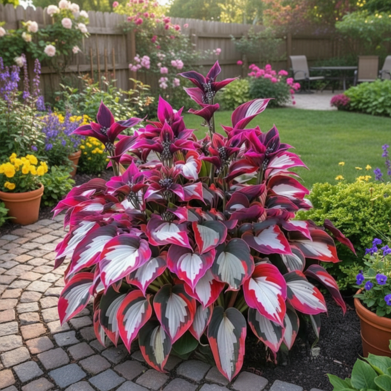 Hostas variegadas ShadeLuxe | Convierte los rincones sombríos en un paraíso colorido que atrae a los polinizadores | ribuella