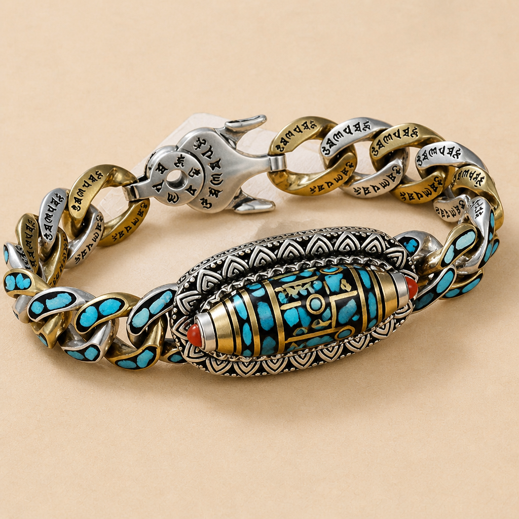 SereniStone – Tibetan Nine-Eyed Dzi Bead Bracelet Featuring Turquoise Inlay | ribuella