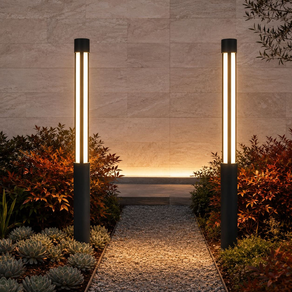 Moderne zylindrische Pollerleuchte für den Außenbereich, wasserdichte Aluminium-LED-Leuchte, 3000K, für die Wegbeleuchtung | ribuella