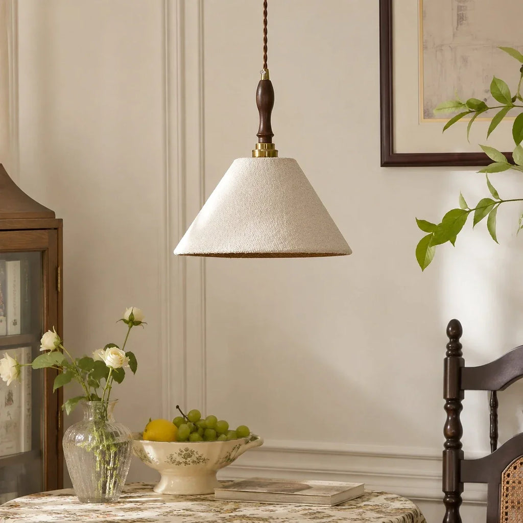 French Vintage Cream Fabric Pendant Light - Woven Texture Ceiling Shade