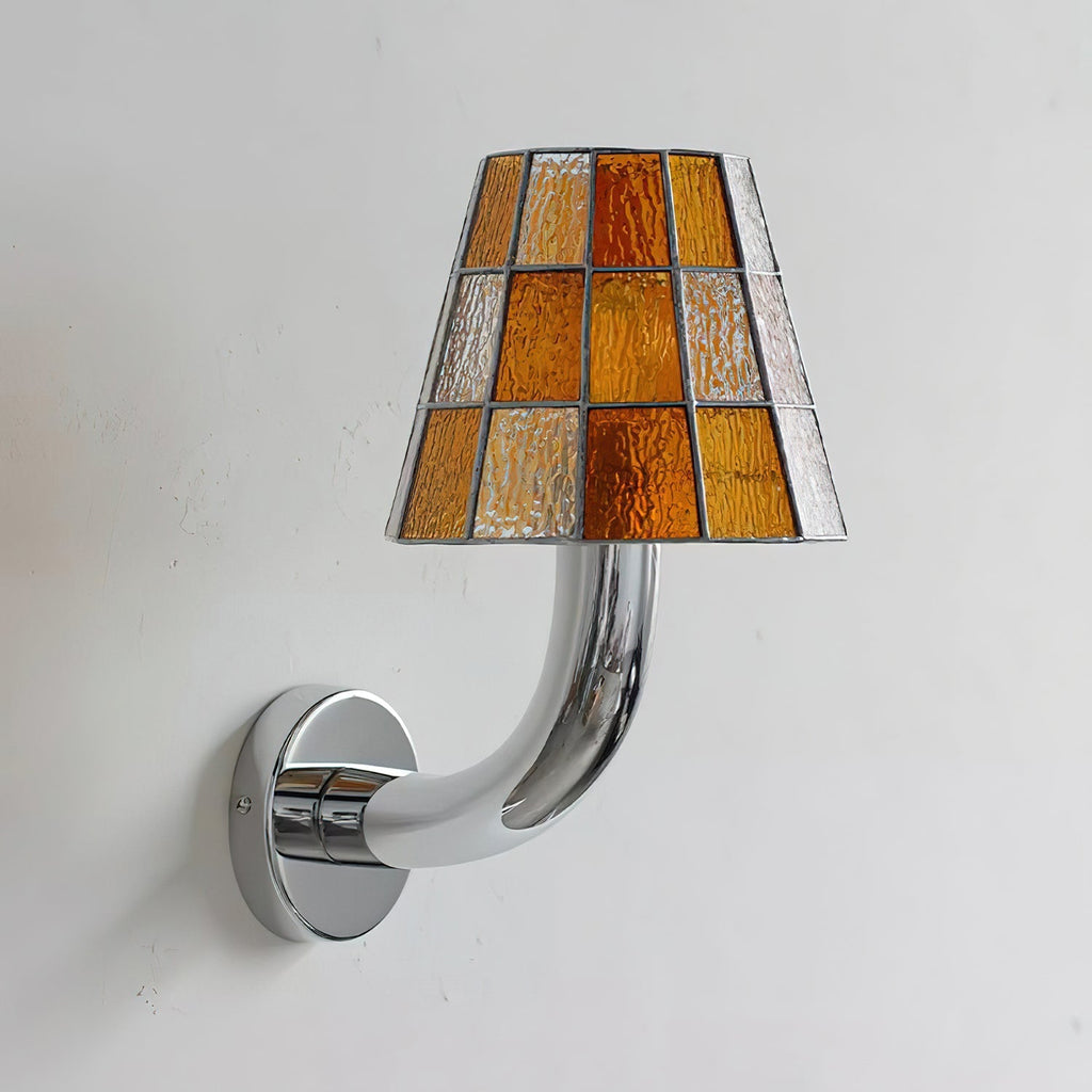 Fun Guy Wall Lamp Curved Chrome Arm And Mosaic Style Glass Shade