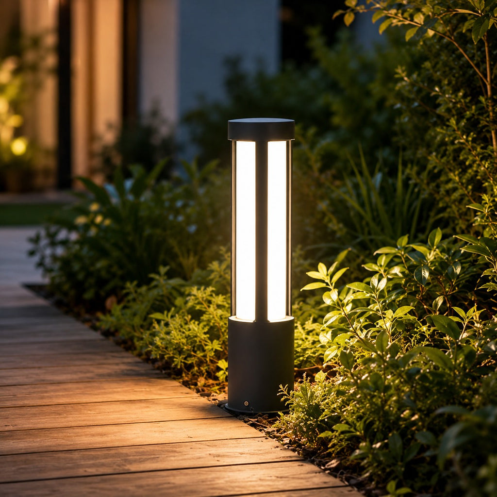 Moderne zylindrische Pollerleuchte für den Außenbereich, wasserdichte Aluminium-LED-Leuchte, 3000K, für die Wegbeleuchtung | ribuella