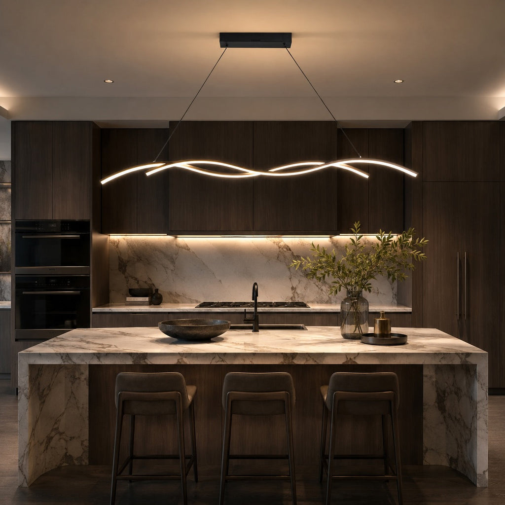 Modern Black Pendant Light Hanging Aluminum Adjustable Dimmable LED for Kitchen Island | ribuella