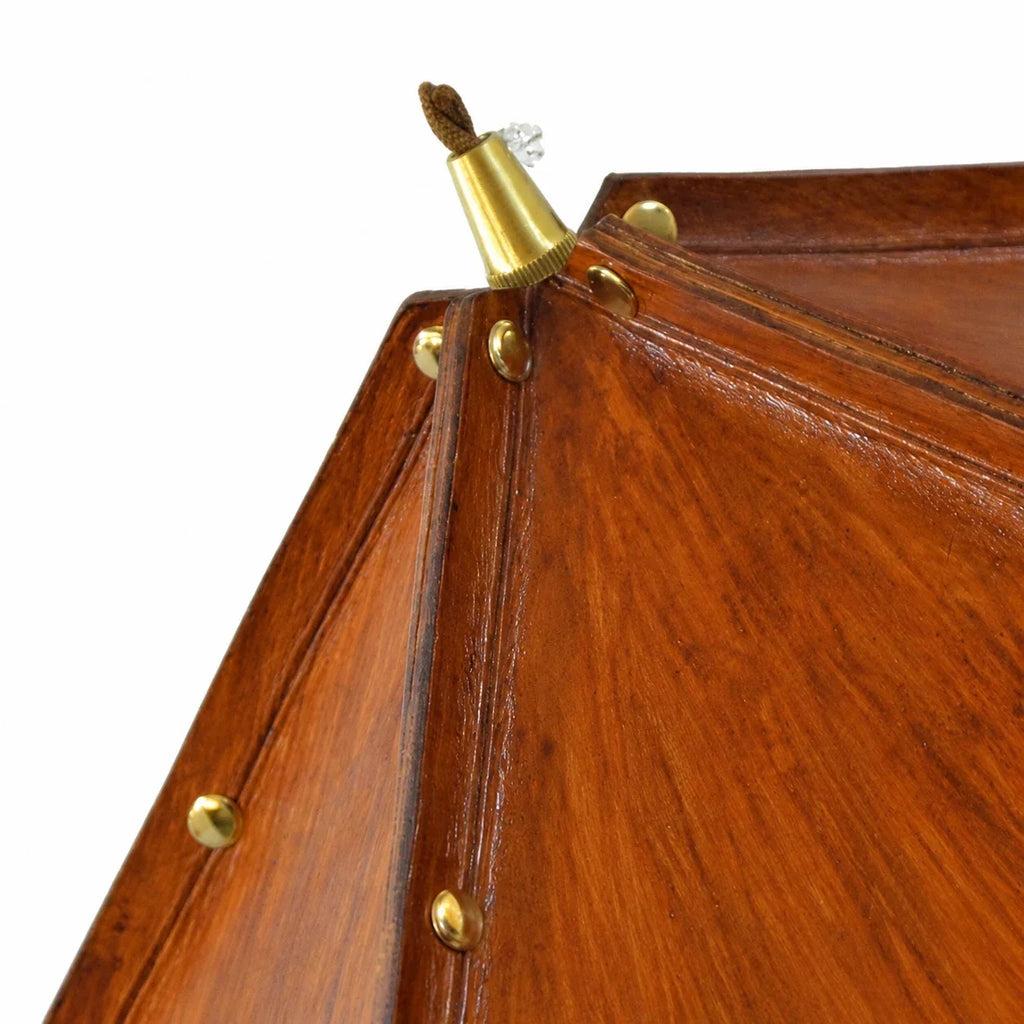 Compact Folded Leather Pendant Lamp, Warm Vintage Glow, Raised Seam Details