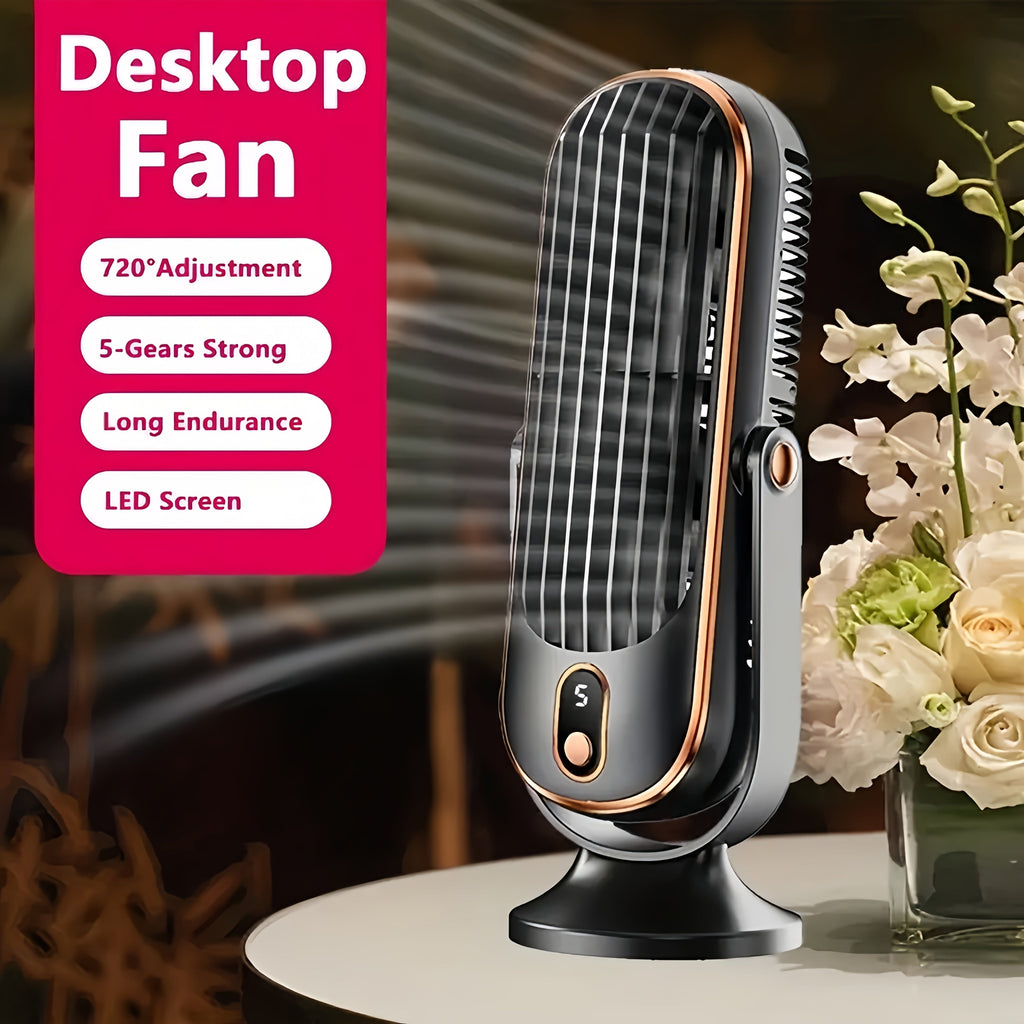 Refrigerador de ar portátil de 5 velocidades e ventoinha de secretária USB, com bateria recarregável