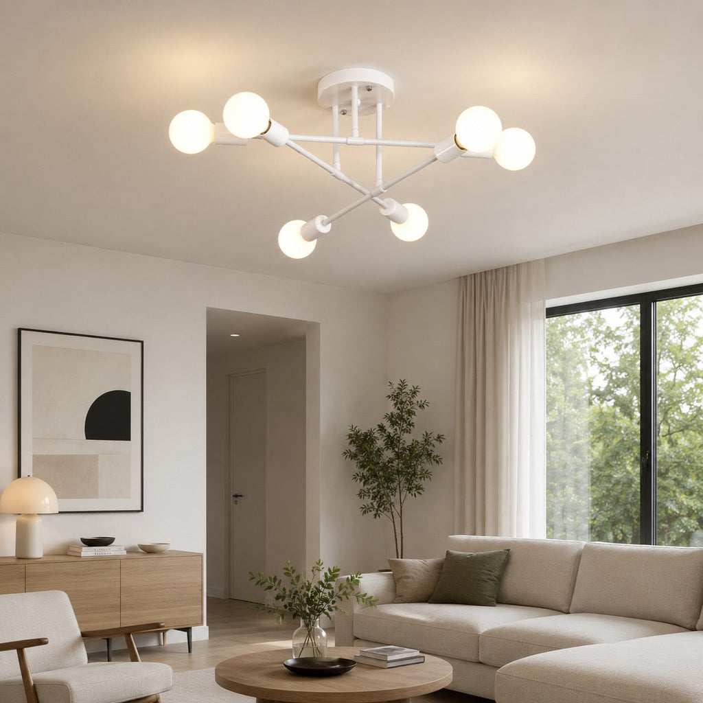 Moderní geometrické stropní svítidlo s kovovou základnou, LED a 6 žárovkami, průměr 28 Inch | ribuella