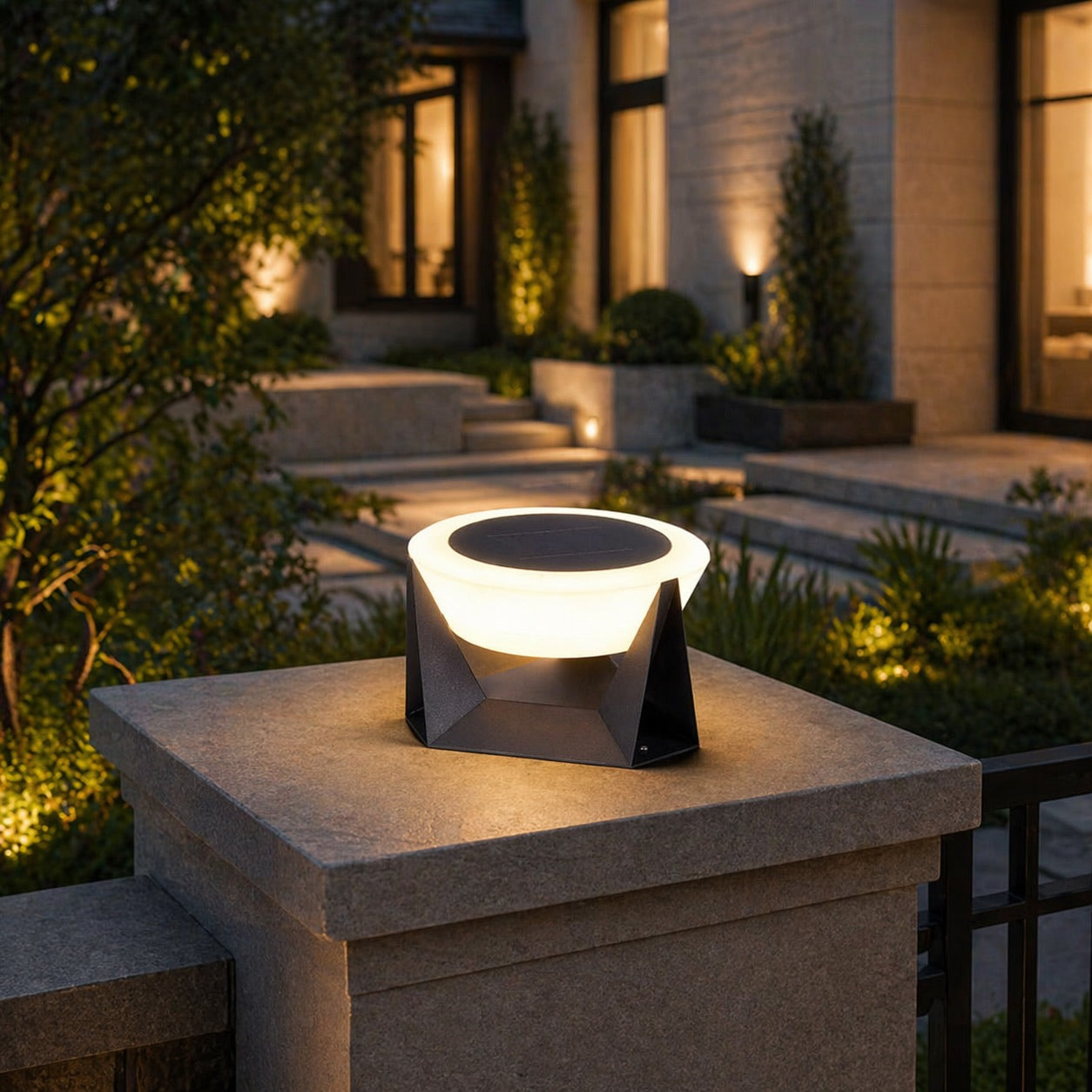 Modern Solar Post Light Outdoor Column Fixture IP65 Stainless Steel Acrylic LED 3000K Warm White | ribuella