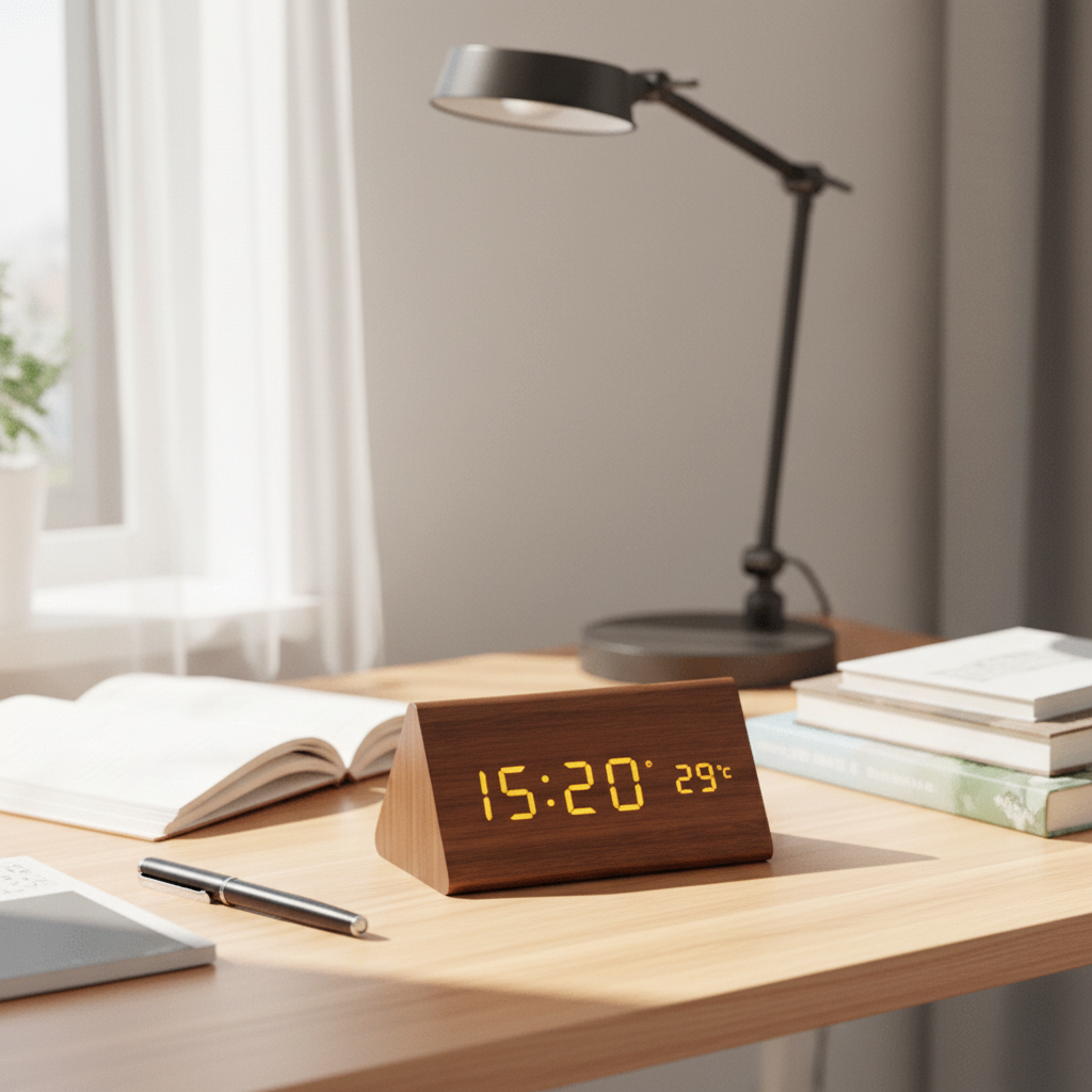 Wooden Digital Alarm Clock LED Temperature And Calendar Display