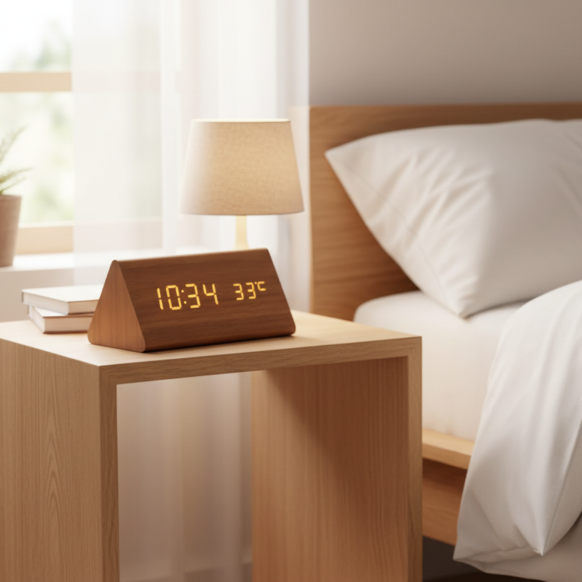 Wooden Digital Alarm Clock LED Temperature And Calendar Display