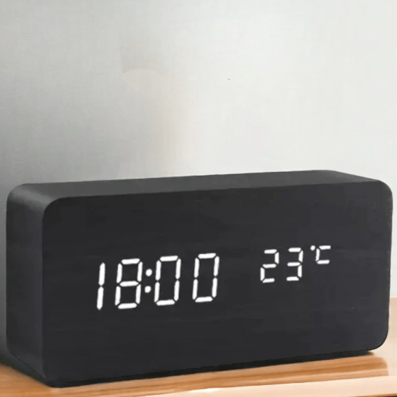 Wooden Digital Alarm Clock LED Temperature And Calendar Display
