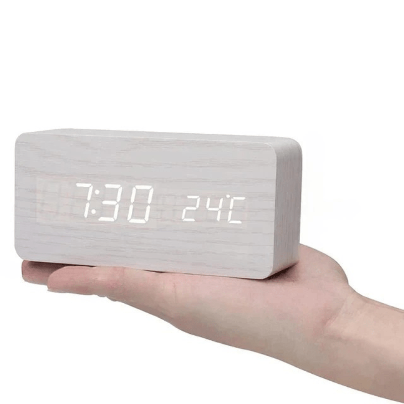Wooden Digital Alarm Clock LED Temperature And Calendar Display