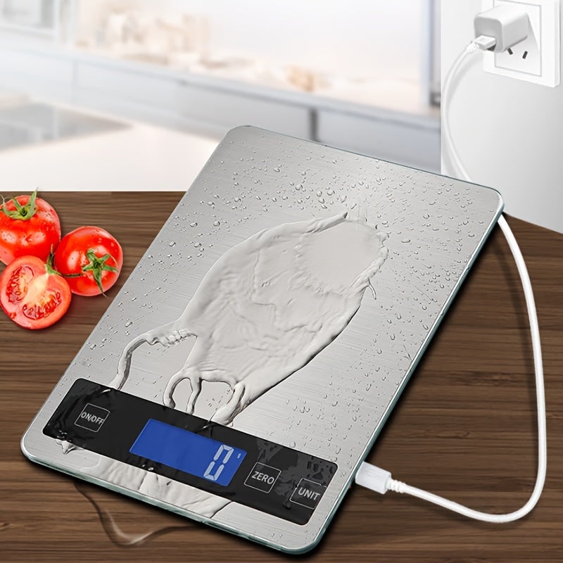 Ψηφιακή ζυγαριά κουζίνας - χωρητικότητα 15kg, αδιάβροχη ανοξείδωτη πλατφόρμα, επαναφόρτιση μέσω USB