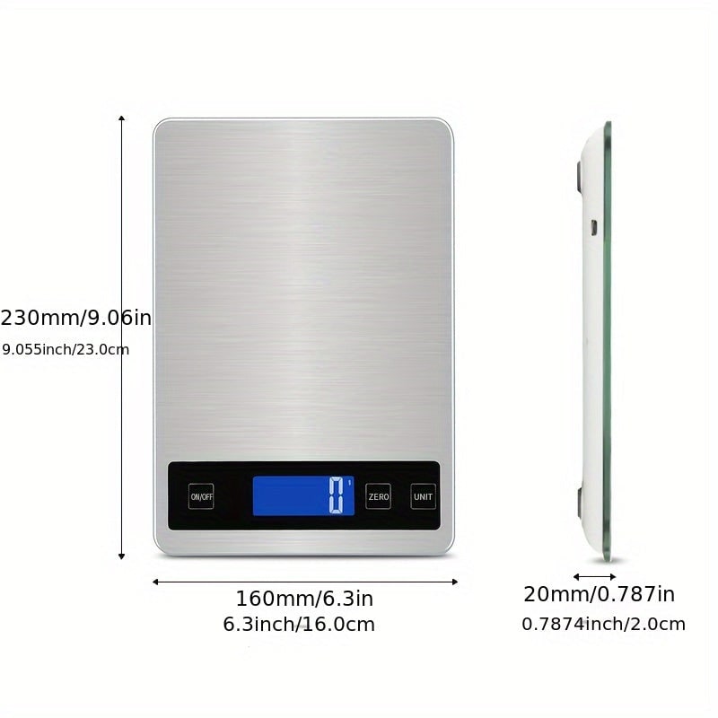 Digitale keukenweegschaal - capaciteit van 15kg, waterdicht roestvrijstalen platform, oplaadbaar via USB