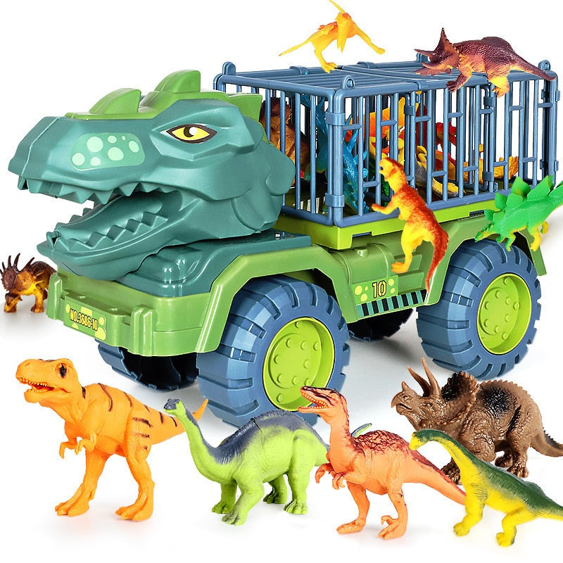 Interaktív őskori teherautókészlet mozgatható dinoszauruszfigurákkal és kerekekkel