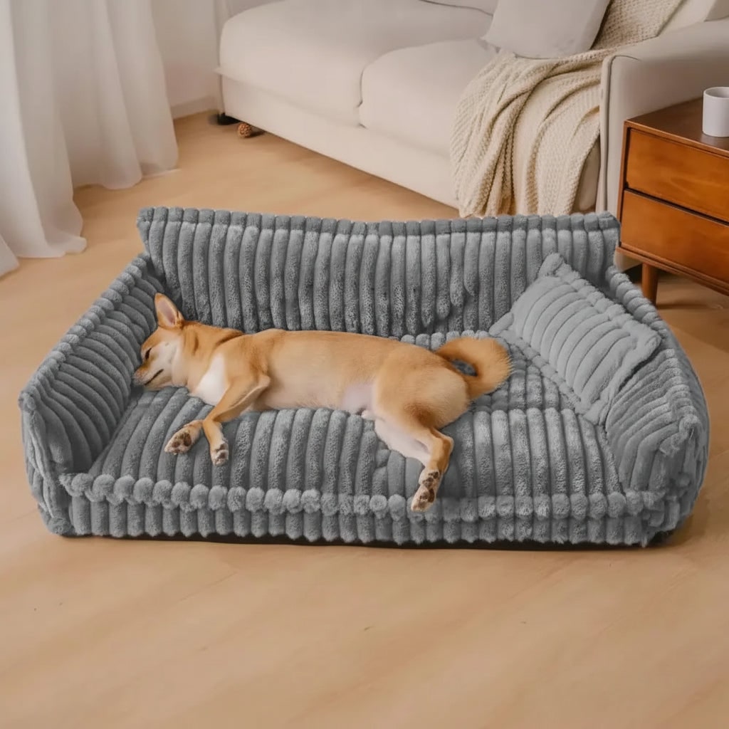 Orthopedic Dog Sofa Bed, Washable, Raised Bolsters, Plush Pillow