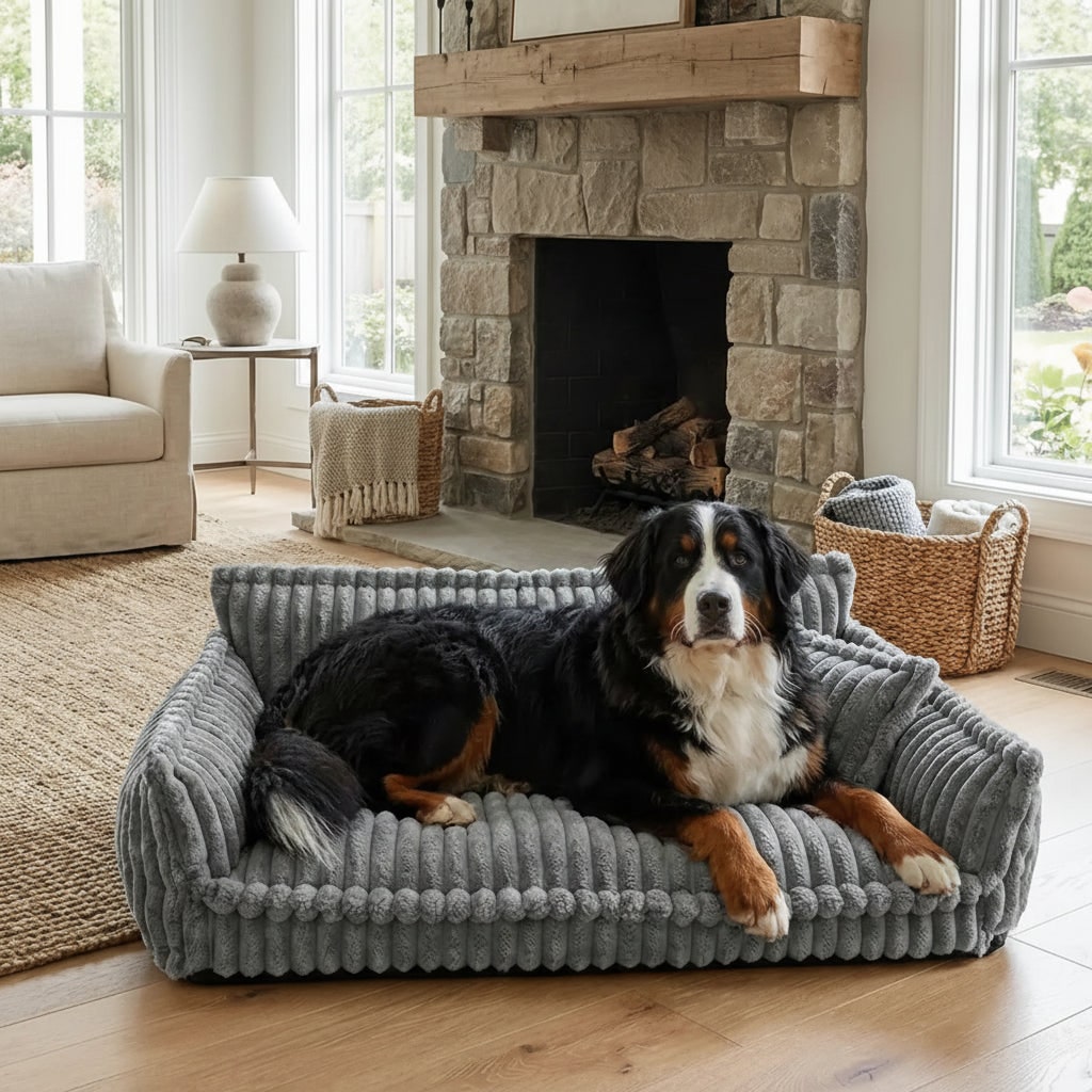 Orthopedic Dog Sofa Bed, Washable, Raised Bolsters, Plush Pillow
