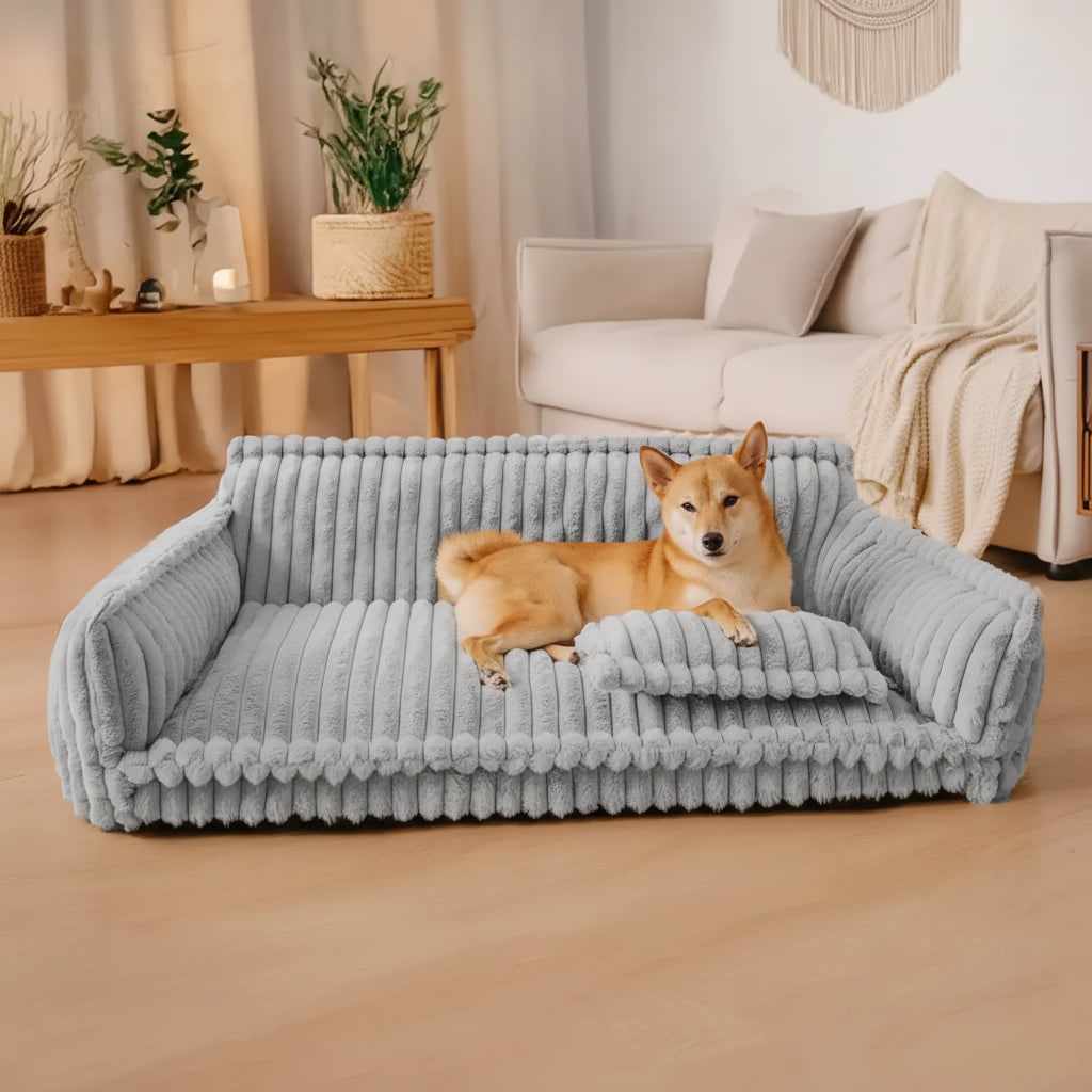 Orthopedic Dog Sofa Bed, Washable, Raised Bolsters, Plush Pillow