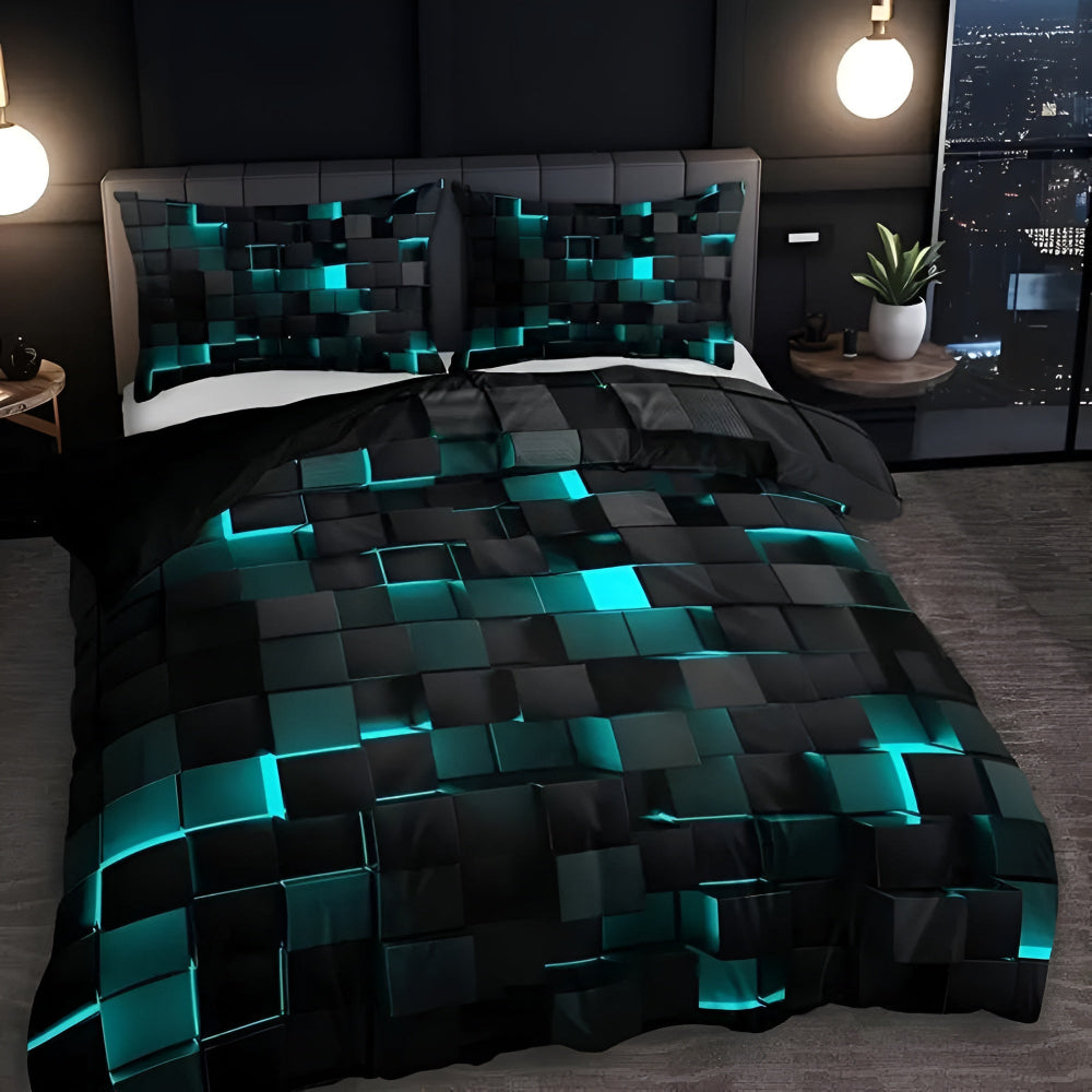 Steppbettbezug-Set mit Neonmuster, auffälliger geometrischer Druck und leichter Komfort