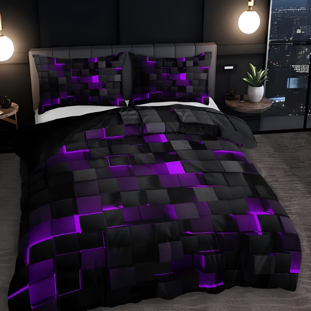 Steppbettbezug-Set mit Neonmuster, auffälliger geometrischer Druck und leichter Komfort