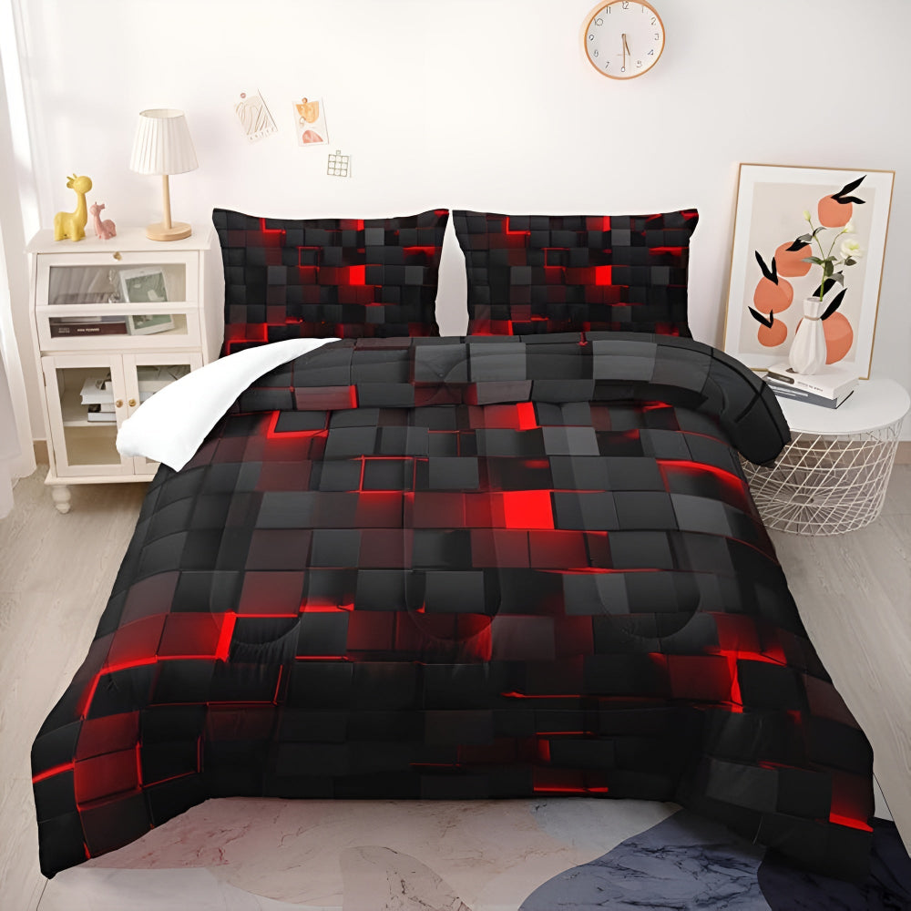 Steppbettbezug-Set mit Neonmuster, auffälliger geometrischer Druck und leichter Komfort