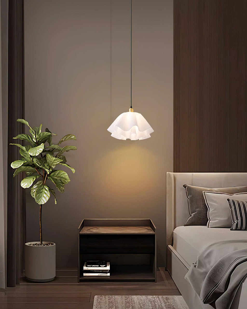 Gailon Pleated Pendant Lamp, Brass And White Finish, 30 Cm And 40 Cm Sizes