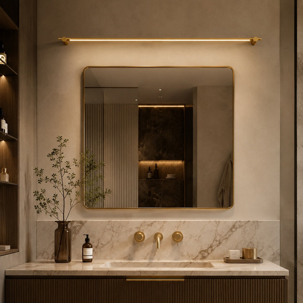 Modern Brass Bathroom Vanity Light Wall Mounted LED Fixture with Acrylic Shade 35.4 Inches | ribuella