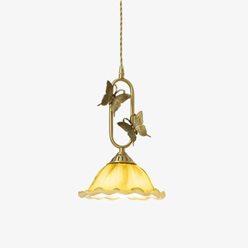 Vintage French Copper Butterfly Pendant Lamp
