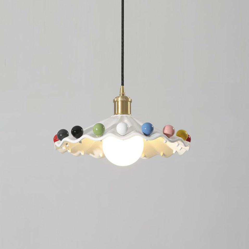 Fonthill Pendant Lamp, Sculpted Wavy Form, Glossy Bead Detail