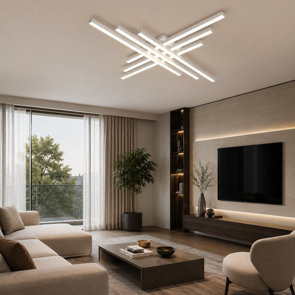 Modern Minimalist Ceiling Light Long Strip LED Adjustable Color Temperature Iron Acrylic | ribuella