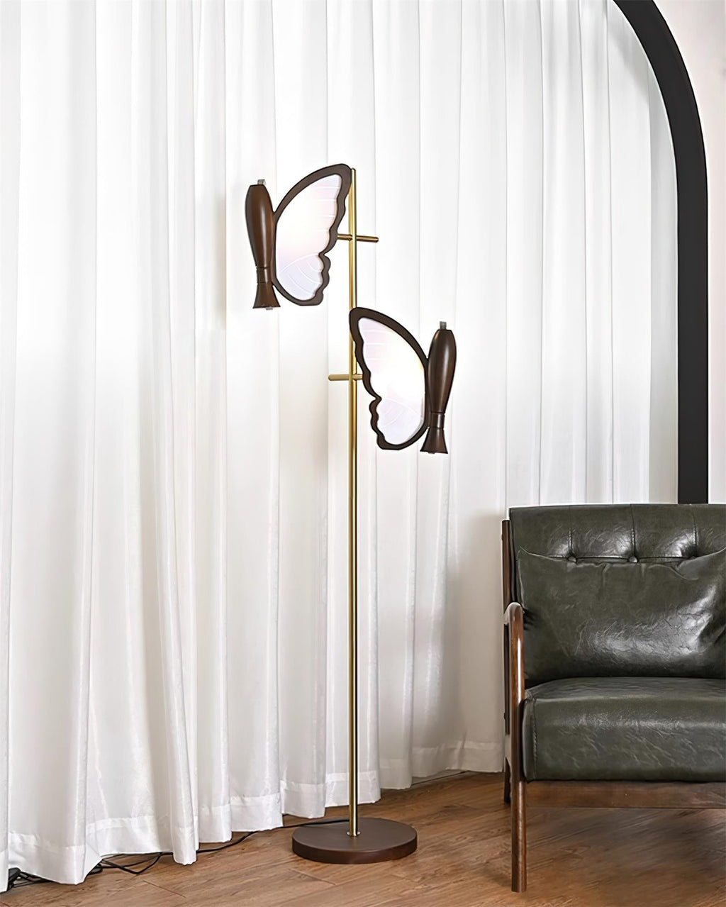 Galileo Butterfly Floor Lamp Sculptural Twin Wing Design Gold Finish Stand