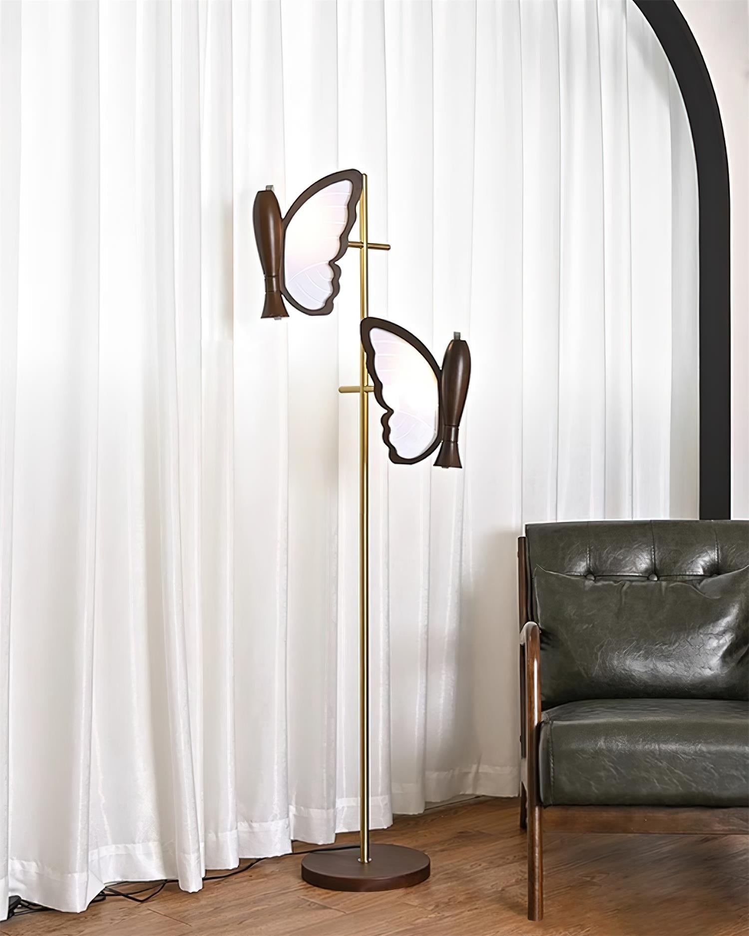 Galileo Butterfly Floor Lamp Sculptural Twin Wing Design Gold Finish Stand