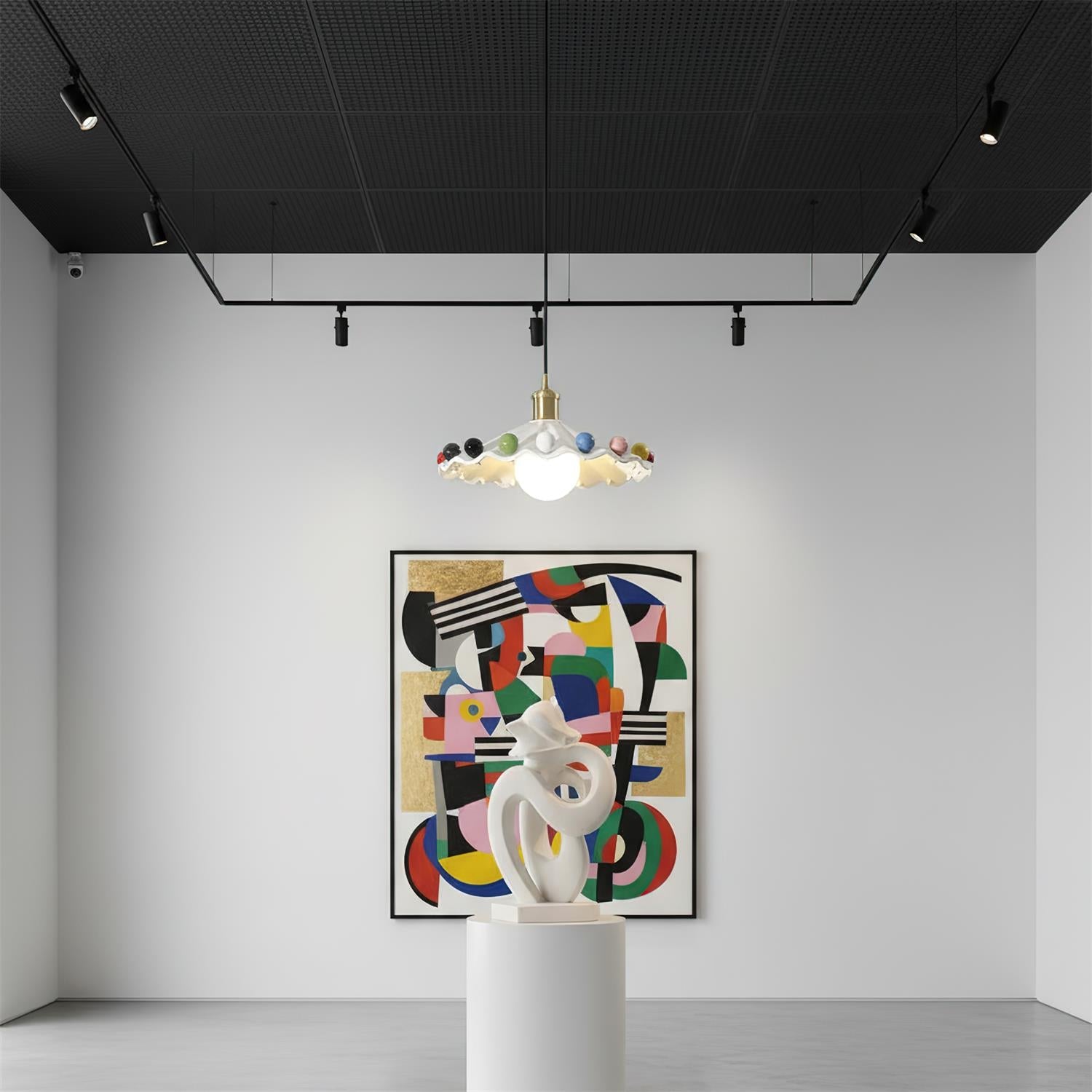 Fonthill Pendant Lamp, Sculpted Wavy Form, Glossy Bead Detail
