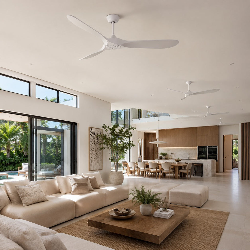 Modern Black Ceiling Fan Flush Mount Metal 6-Speed DC Motor Remote Control Energy Efficient | ribuella