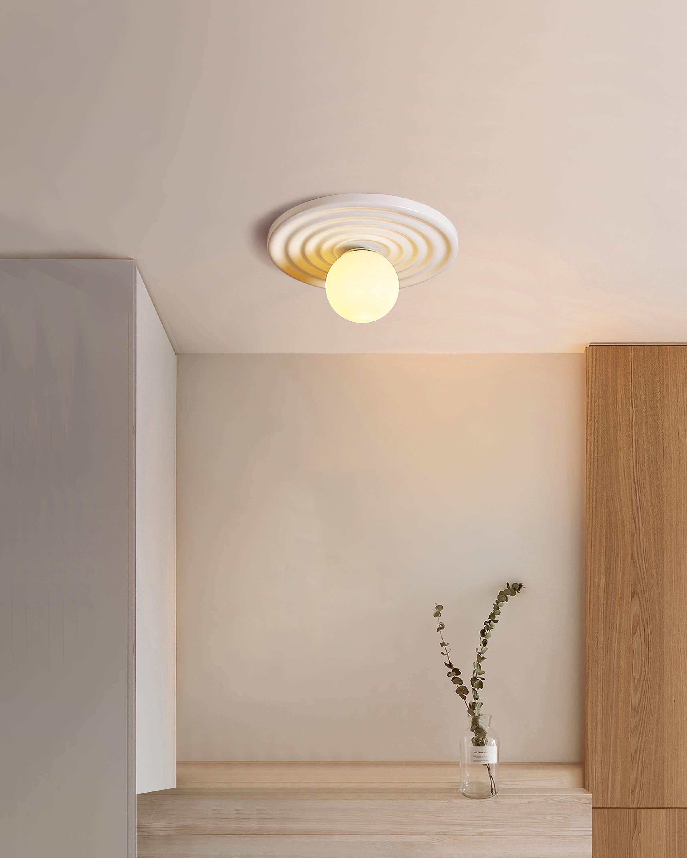 Francie Ceiling Light, Circular Disc Shape, Wabi Sabi Details, Warm Ambient Glow