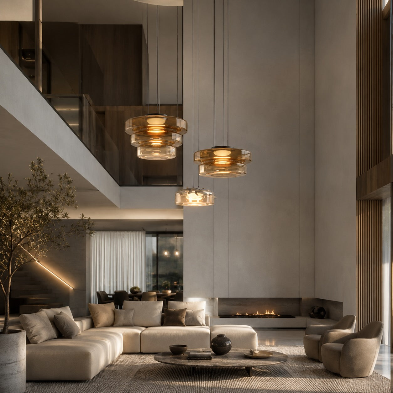Modern Glass Pendant Light Hanging Fixture with Adjustable Height Dimmable LED and Iron Finish | ribuella