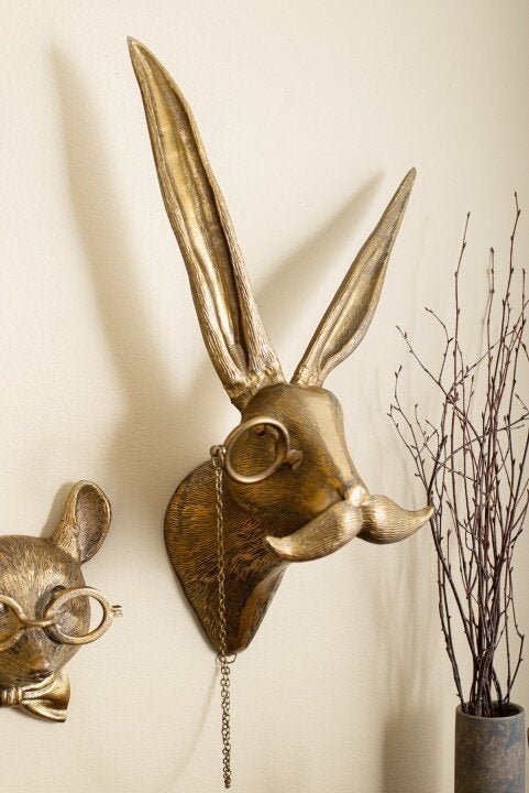 乡村风纹理鹿头雕塑，鹿角风格墙面装饰