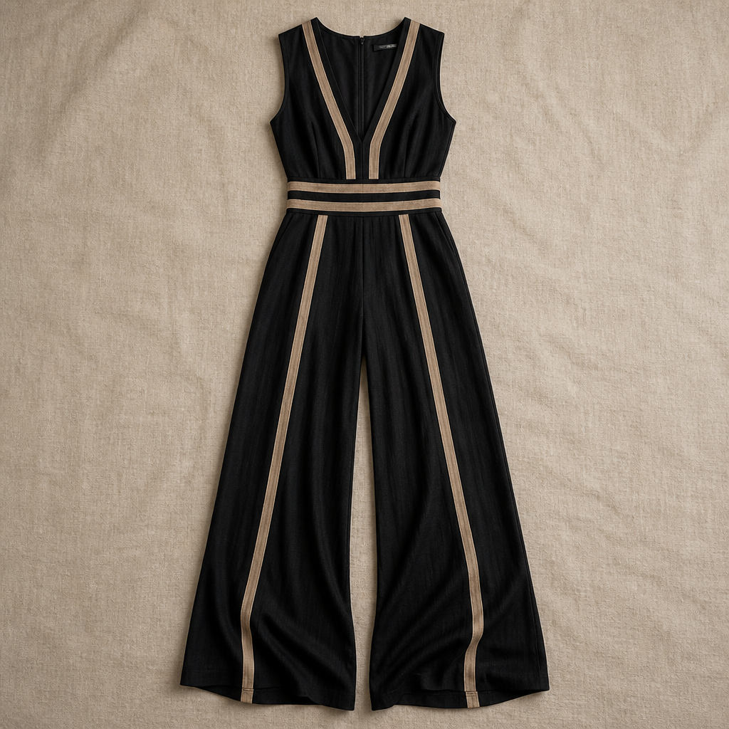 SilhouetteLuxe – Mono de lino transpirable con perneras anchas y cinturilla en contraste | ribuella