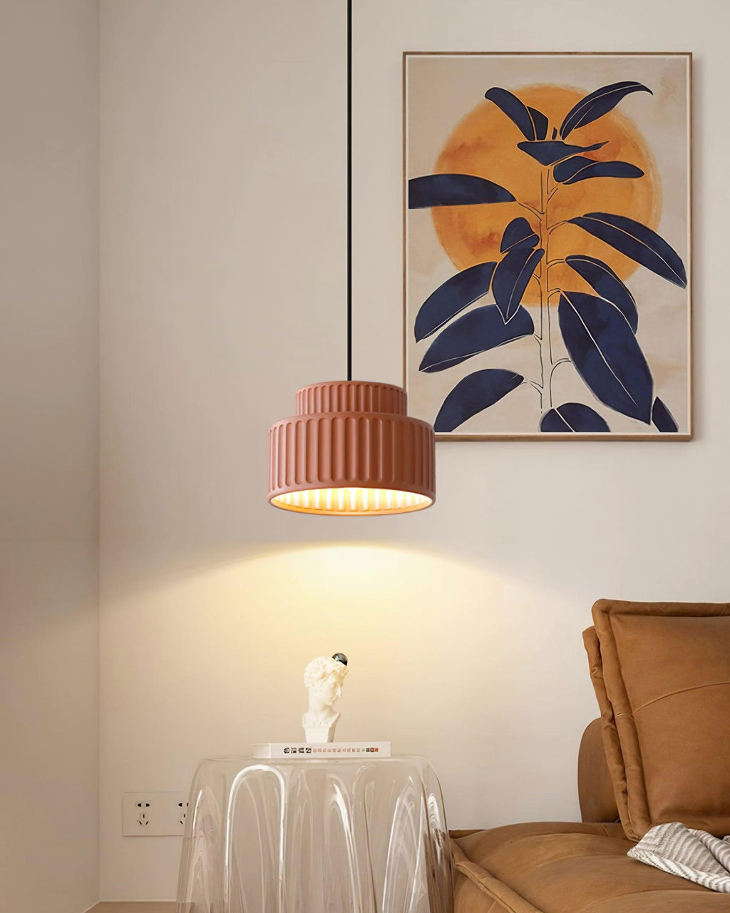 Fluted Resin Drum Pendant Light, Nordic Minimalist Textured Shade