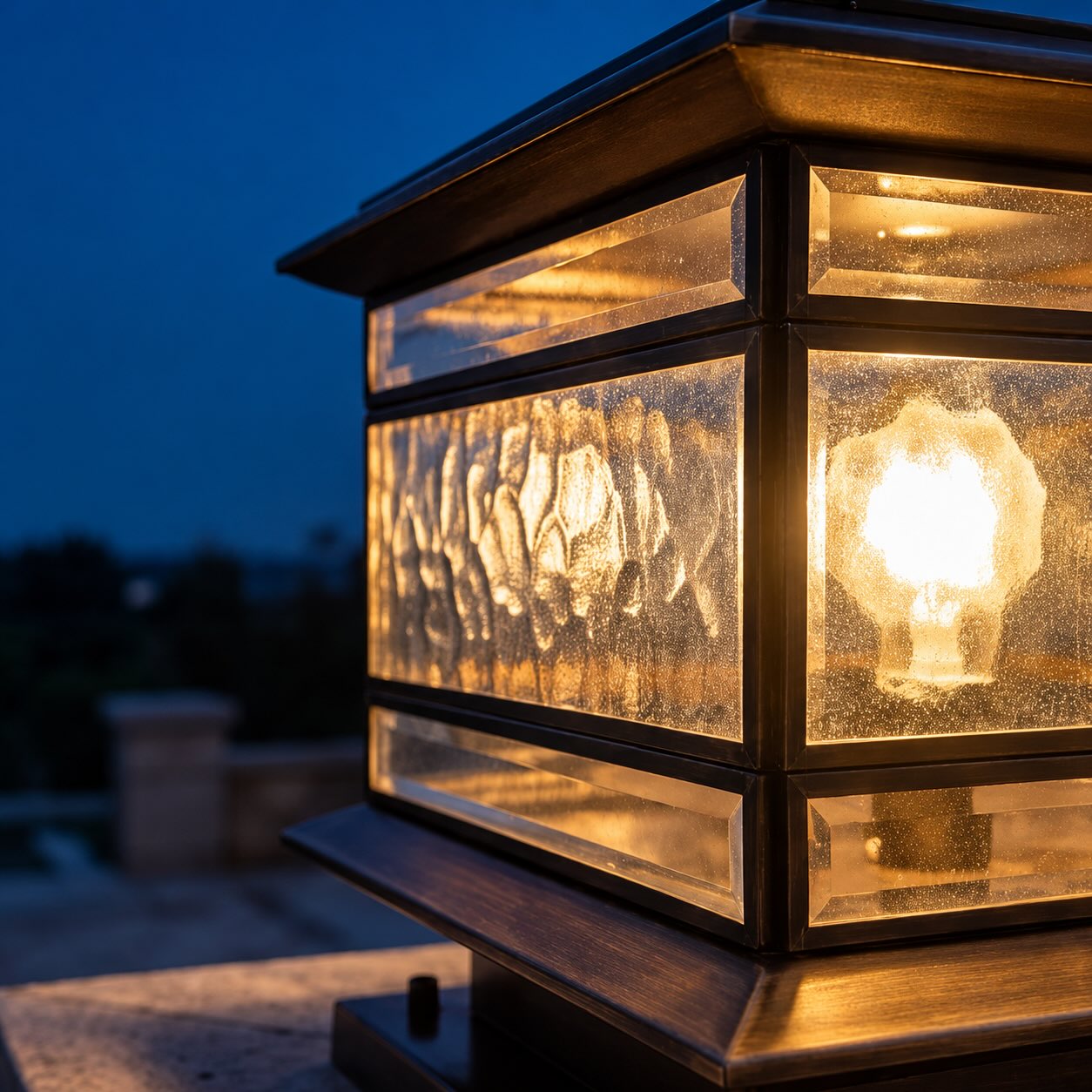 Vintage-henkinen kuparinen ulkokäyttöön tarkoitettu aidantolpan valaisin, vedenpitävä lasinen LED-pylväsvalaisin aurinkoenergiavaihtoehdolla | ribuella