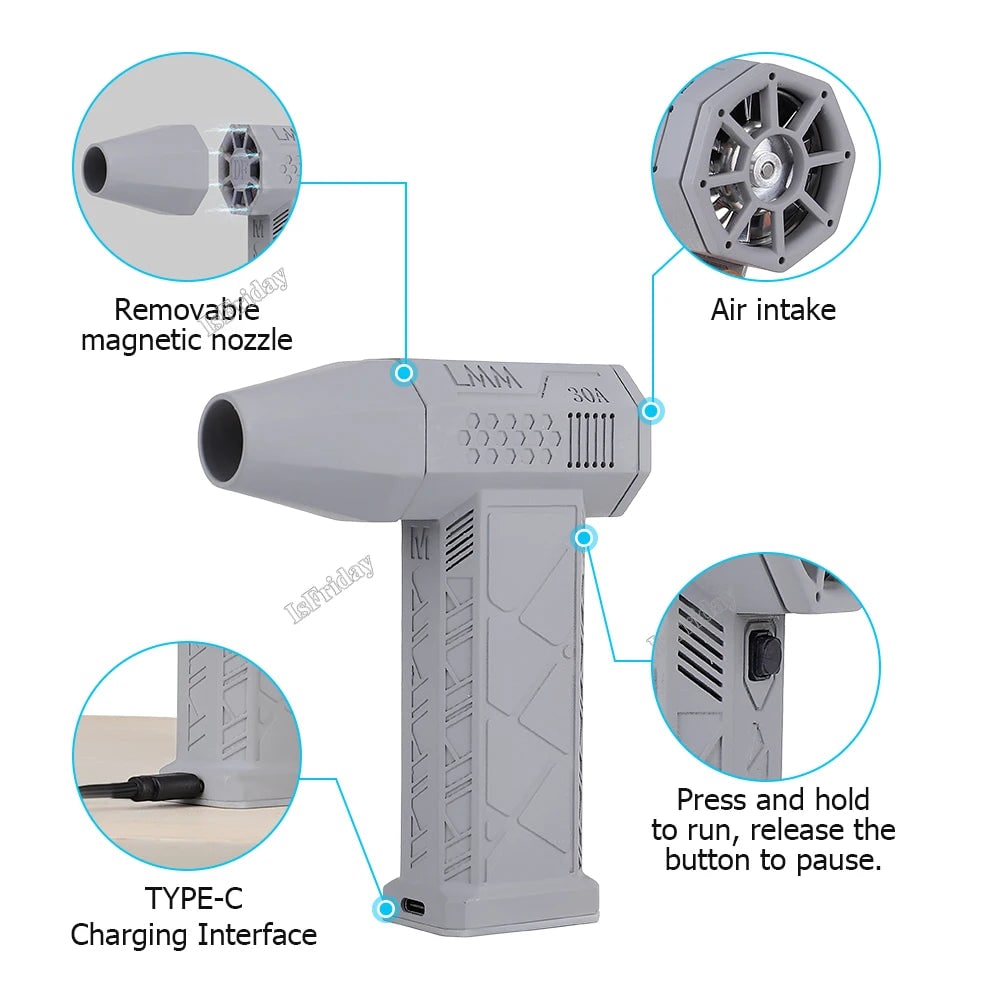 Cordless Rechargeable USB Jet Fan Air Duster — Portable Handheld Electric Blower