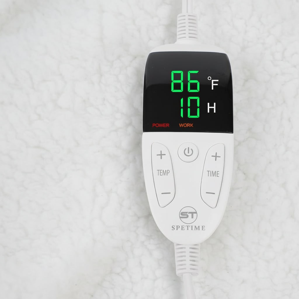 Manta eléctrica calefactable ponible — forro polar de sherpa, mangas y bolsillo para los pies