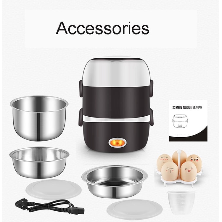 Portable Electric Lunch Box — Stainless Steel Bowls Stackable Bento Food Warmer