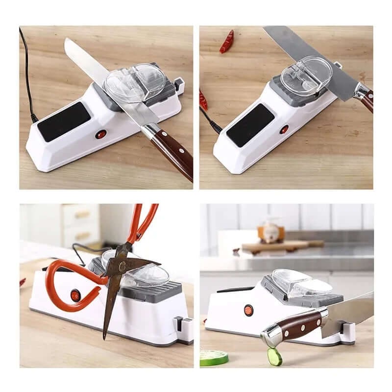 Automata elektromos kés- és ollóélező, USB-s, hordozható, konyhai asztali kivitel