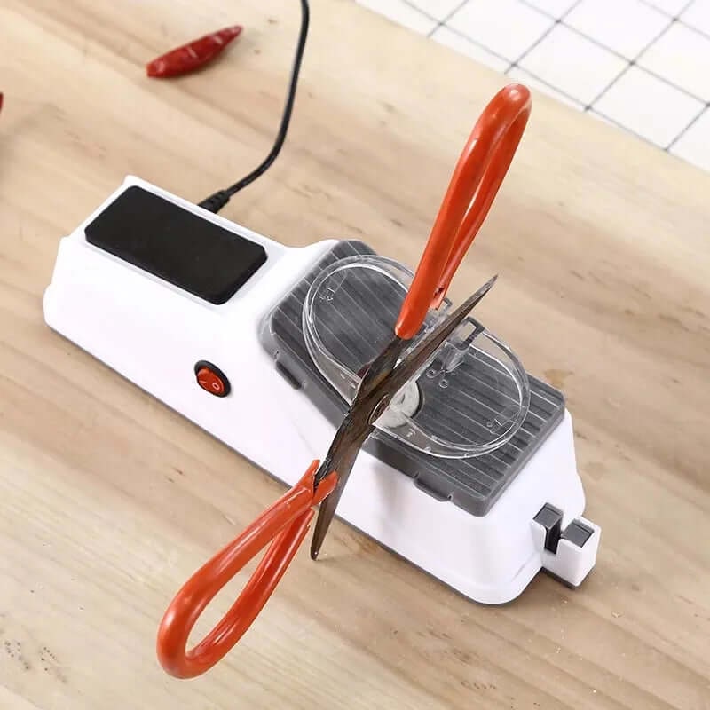 Automata elektromos kés- és ollóélező, USB-s, hordozható, konyhai asztali kivitel