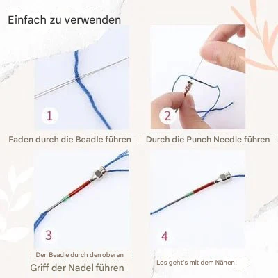 Zestaw do haftu z pięcioma wymiennymi metalowymi igłami do punch needle z numerowaną podstawą
